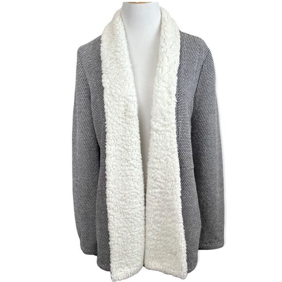 Jack By BB Dakota Tweed And Sherpa Style Open Cardigan Jacket Gray and White L - Picture 1 of 8